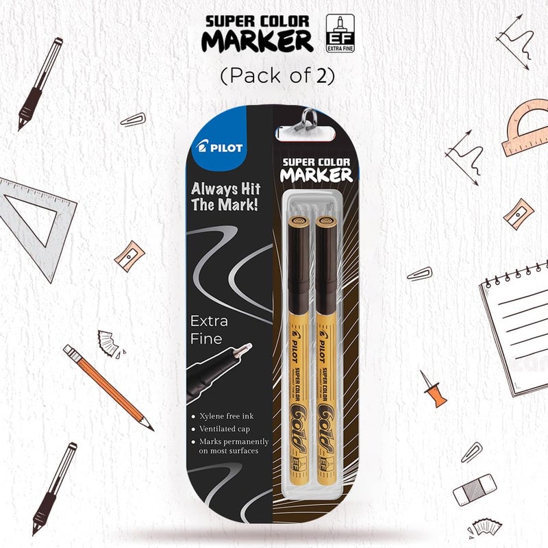 PILOT Super Colour Extra Fine Pen with Permanent Type Ink | Gold Ink, Pack Of 1 - Image 5
