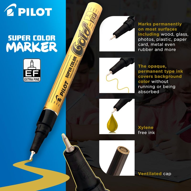 PILOT Super Colour Extra Fine Pen with Permanent Type Ink | Gold Ink, Pack Of 1 - Image 2