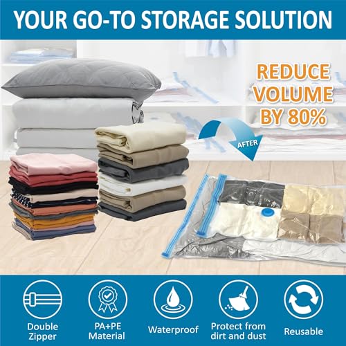 Porslin Polyamide,Polyethylene 5-Pack Vacuum Storage Bags for Clothes with Pump|Travel Vacuum Storage Bags for Packing & Clothes Storage|Reusable Airtight Space Saver Bags,Blankets,Luggage,Transparent - Image 4
