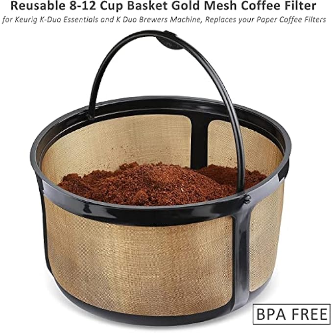 ELECDON فلتر قهوة ذهبي شبكي قابل لإعادة الاستخدام بسعة 812 كوبًا لماكينة Keurig KDuo Essentials لماكينة تحضير القهوة K Duo يحل محل فلاتر القهوة الورقية الخاصة بك، خالي من مادة BPA، عبوة من قطعتين - Image 4