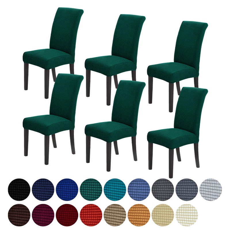 Howhic Chair Covers for Dining Room Set of 6 Stretchy Dining Chair Covers Textured Jacquard Kitchen Chair Slipcovers Classy Decor for Home and Banquet Hunter 6 Pack