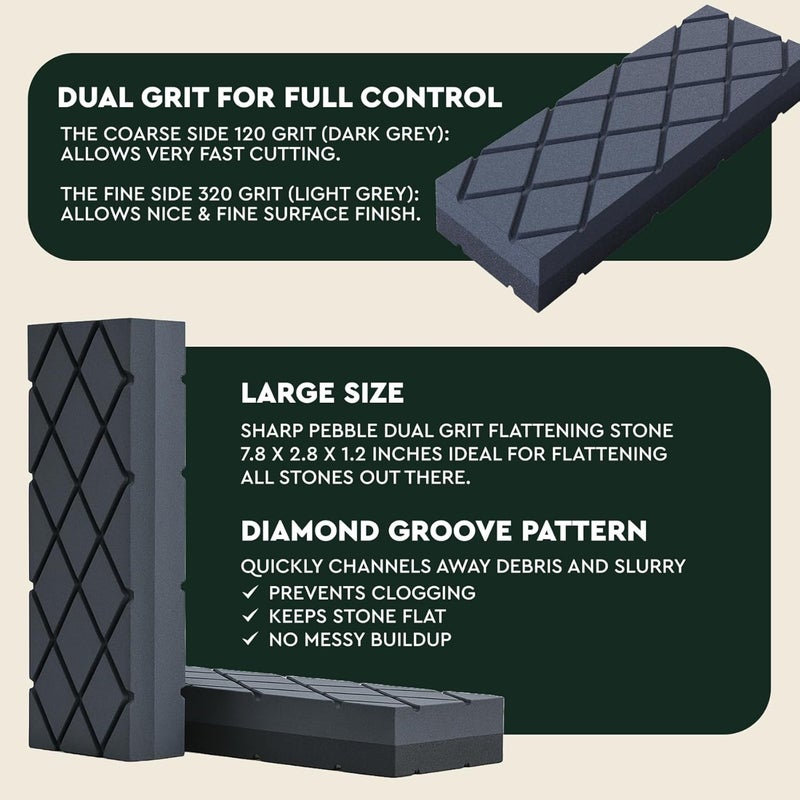 Sharp Pebble Large Flattening Stone- Dual Grit Coarse/Fine Sharpening Stones Flattener- Diamond Grooves Whetstone Fixer-Re Level Any Whetstones & Waterstones - Image 3