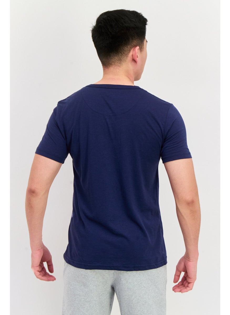 Project Essentials - Men Henley Neck Short Sleeve Solid T-Shirt, Navy - Image 1