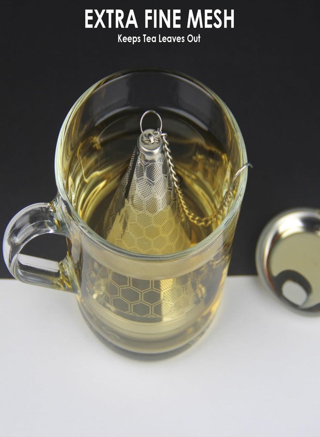 TEEMADE Stainless Steel Tea Infuser for Loose Leaf Tea, Extra Fine Mesh Tea Strainer with Chain Hook & Drip Tray, Reusable Tea Steeper for Mug, Cup & Teapot - Image 3