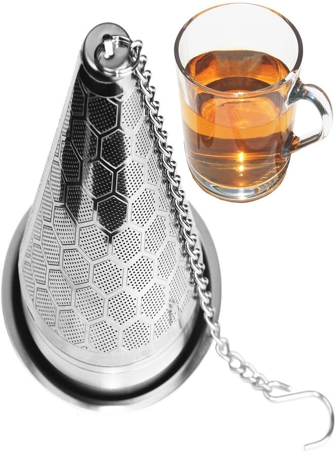 TEEMADE Stainless Steel Tea Infuser for Loose Leaf Tea, Extra Fine Mesh Tea Strainer with Chain Hook & Drip Tray, Reusable Tea Steeper for Mug, Cup & Teapot - Image 1