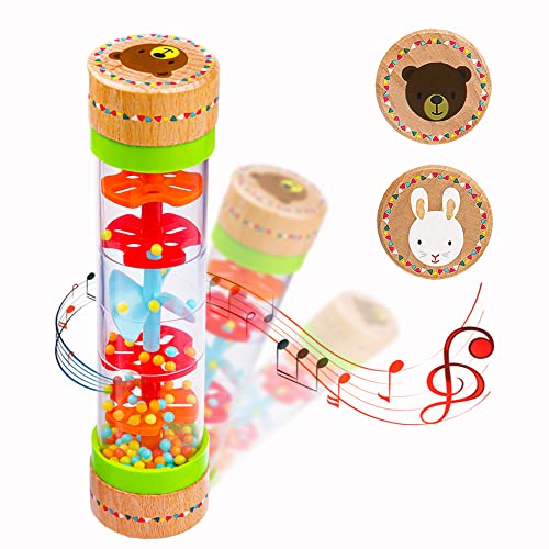 BIUWING Rainmaker Rain Sticks, Mini Wooden Musical Shake, Beaded Raindrops - Turn Over and Watch The Colorful Beads Flow Down The Tube as It Creates The Soothing Sound of Rain - Image 1