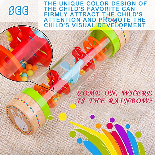 BIUWING Rainmaker Rain Sticks, Mini Wooden Musical Shake, Beaded Raindrops - Turn Over and Watch The Colorful Beads Flow Down The Tube as It Creates The Soothing Sound of Rain - Image 4
