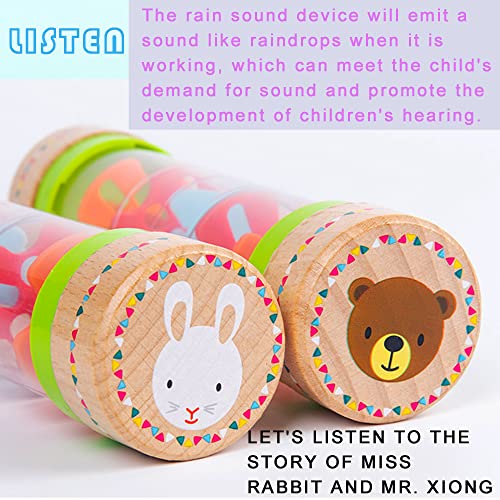 BIUWING Rainmaker Rain Sticks, Mini Wooden Musical Shake, Beaded Raindrops - Turn Over and Watch The Colorful Beads Flow Down The Tube as It Creates The Soothing Sound of Rain - Image 3