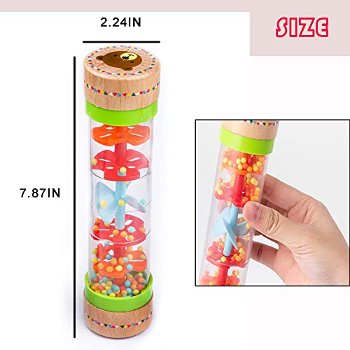BIUWING Rainmaker Rain Sticks, Mini Wooden Musical Shake, Beaded Raindrops - Turn Over and Watch The Colorful Beads Flow Down The Tube as It Creates The Soothing Sound of Rain - Image 2