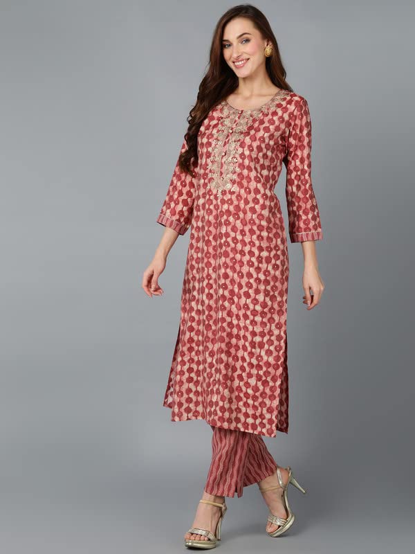 Vaamsi Women's Silk Blend Geometric Printed Straight Kurta Pant With Dupatta Set (VKSKD1708_Beige_S) - Image 3