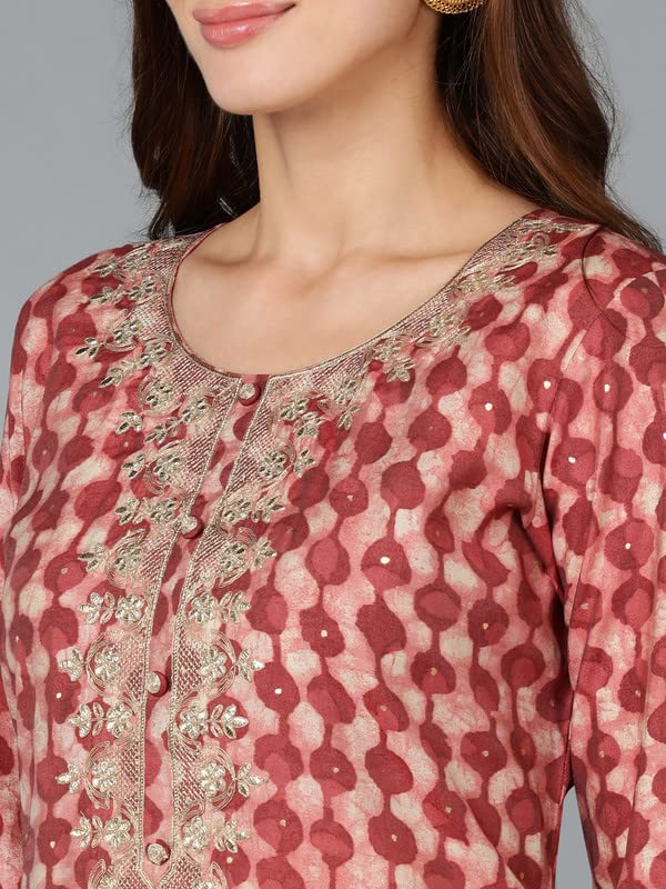 Vaamsi Women's Silk Blend Geometric Printed Straight Kurta Pant With Dupatta Set (VKSKD1708_Beige_S) - Image 2