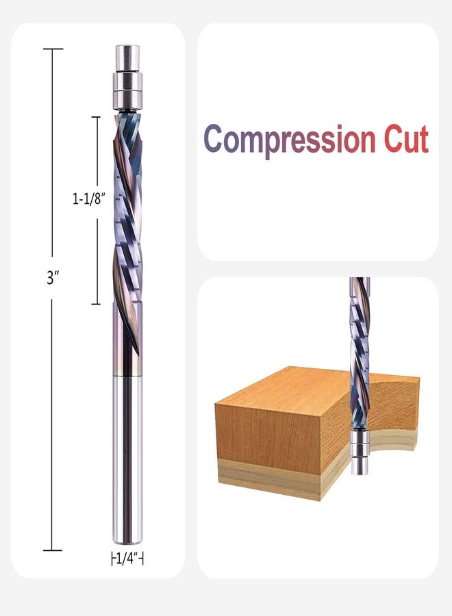SpeTool Compression Flush Trim Router Bit 1/4 Shank, Up & Down Solid Carbide Pattern Template Router Bit 1-1/8 Inch Cutting Length with Bottom Bearing for Woodworking Trimming - Image 2