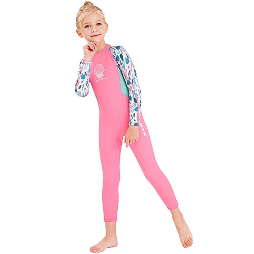 Skyone Kids Girls Boys Wetsuit Full Body Neoprene Thermal Swimsuit 2.5MM for Toddler Youth Children Teen, Long Sleeve Child Scuba Diving Surf Suit One Piece Sun Protection for Water Sports (Girl Pink, XL) - Image 1