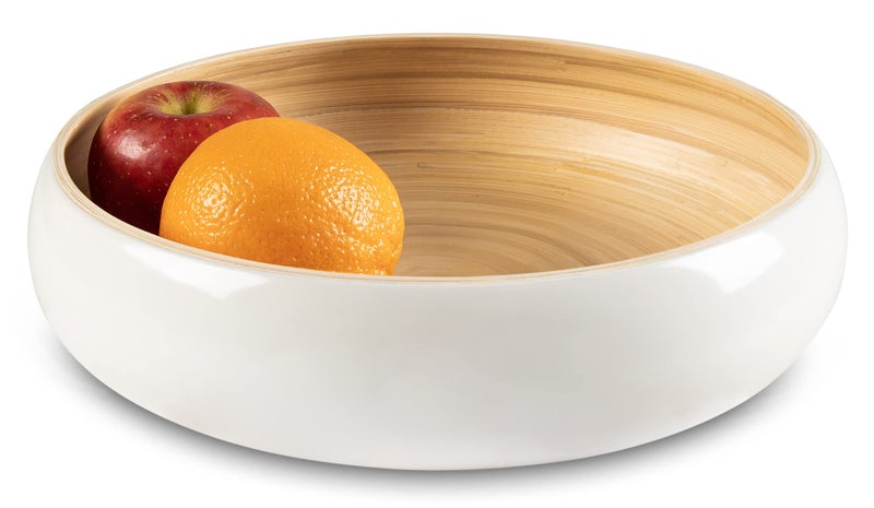 LEXA 12" Handmade White Bamboo Wooden Fruit Bowl for Kitchen Counter - 130Oz Lightweight Large Bamboo Wooden Bowls for Food, Wooden Salad Bowl, Wood Bowls for food - Wooden Serving Bowl for Snacks - Image 1