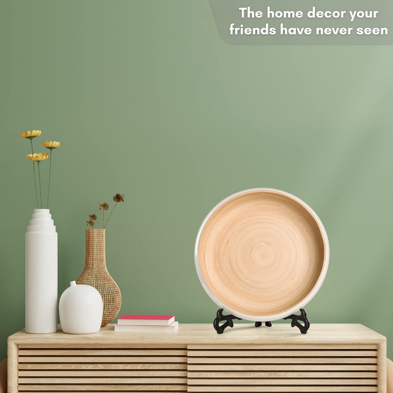 LEXA 12" Handmade White Bamboo Wooden Fruit Bowl for Kitchen Counter - 130Oz Lightweight Large Bamboo Wooden Bowls for Food, Wooden Salad Bowl, Wood Bowls for food - Wooden Serving Bowl for Snacks - Image 4