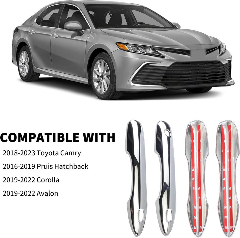 BENXUTO Door Handle Cover Trim Compatible with Toyota Camry 2018-2024 Corolla Avalon 2019-2022 Pruis Hatchback 2016-2019 Accessories Exterior Door Handle Protector with 2 Smart Key Entry Holes Chrome - Image 2