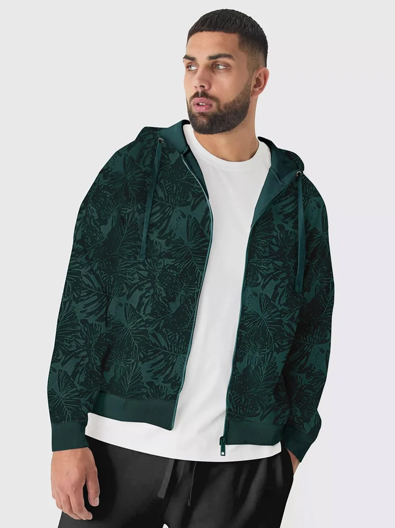 Urbano Plus Men's Dark Green Regular Fit Printed Full Sleeve Casual Winterwear Hooded Sweatshirt