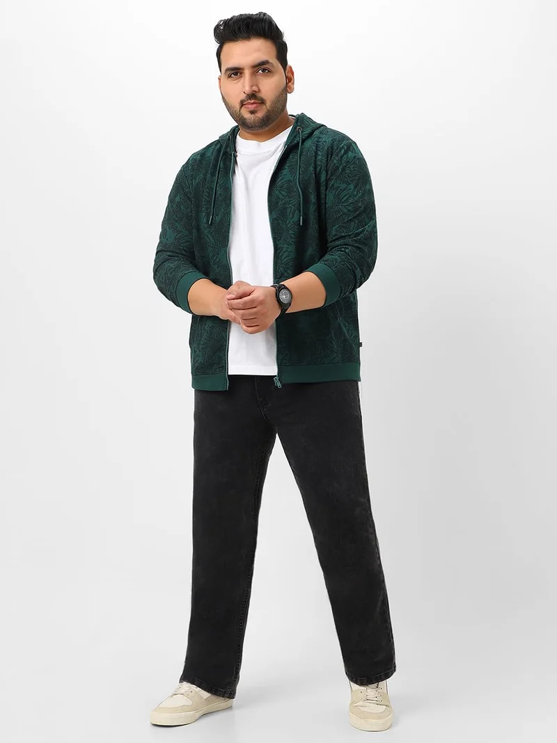 Urbano Fashion  Urbano Plus Men's Dark Green Regular Fit Printed Full Sleeve Casual Winterwear Hooded Sweatshirt  | Best Price UAE