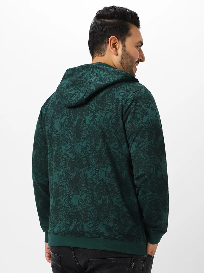 Urbano Fashion  Urbano Plus Men's Dark Green Regular Fit Printed Full Sleeve Casual Winterwear Hooded Sweatshirt  | Best Price UAE
