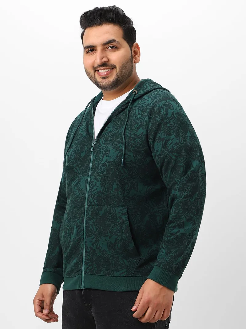 Urbano Fashion  Urbano Plus Men's Dark Green Regular Fit Printed Full Sleeve Casual Winterwear Hooded Sweatshirt  | Best Price UAE