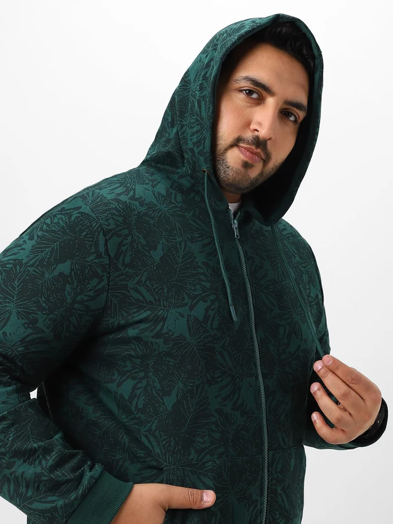 Urbano Fashion  Urbano Plus Men's Dark Green Regular Fit Printed Full Sleeve Casual Winterwear Hooded Sweatshirt  | Best Price UAE