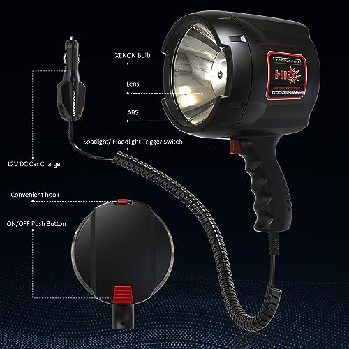 GOODSMANN Handheld Spotlight up to 2000 Lumen HID Spot Light with 12V DC Car Charger Trigger Activated Floodlight Camping Flashlight for Sailing Patrolling Fishing Hunting Hiking Road Trips - Image 2