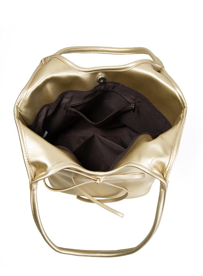 Avilego Vintage French Bow Tote Bag Large Capacity Hobo Bag Shoulder Bag Satchel Purse Chic Underarm Bag for Women Girls, Pu Gold, 15.75" L x 9.45"H x 5.91"W - Image 3