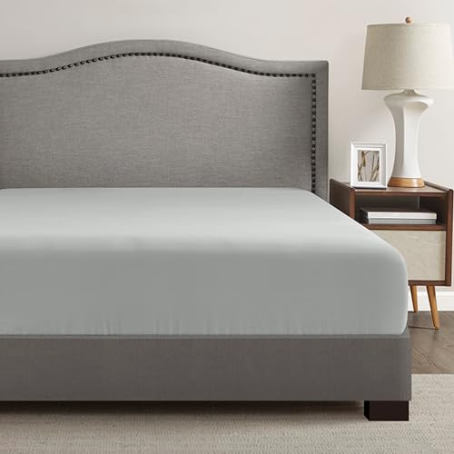 Comfort Spaces Coolmax Moisture Wicking Fitted Sheet ONLY Super Soft, Fade Resistant, All Elastic Deep Pocket Fits Up to 16" Mattress - Warm Weather Cooling Sheets for Night Sweats, Queen, Grey - Image 1