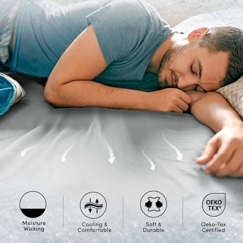 Comfort Spaces Coolmax Moisture Wicking Fitted Sheet ONLY Super Soft, Fade Resistant, All Elastic Deep Pocket Fits Up to 16" Mattress - Warm Weather Cooling Sheets for Night Sweats, Queen, Grey - Image 5