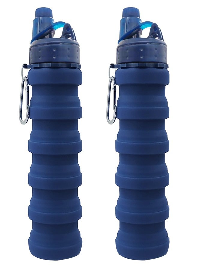 YCTMALL Collapsible Water Bottles Two Pack Travel Sports Portable Sport Water Bottle comes with mountaineering Buckle 500ml silicone Water-proof camping water bottle (Dark Blue and Dark Blue Color) - Image 1