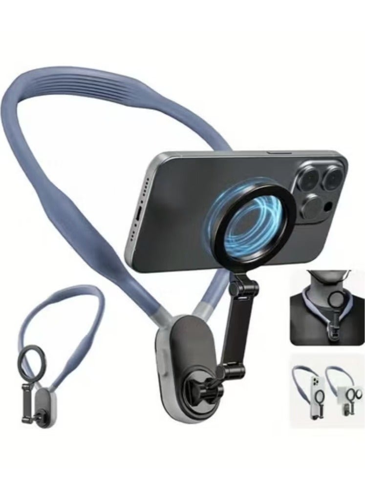 Captaintech Magnetic Neck Mount for Phones, Cell Phone Holder Stand Hanging on Neck POV/Vlog Selfie Hand Free Necklace Phone Strap Video Recording for iPhone 15 14 13 12 Series Android Phones (Royal blue)  - Image 1