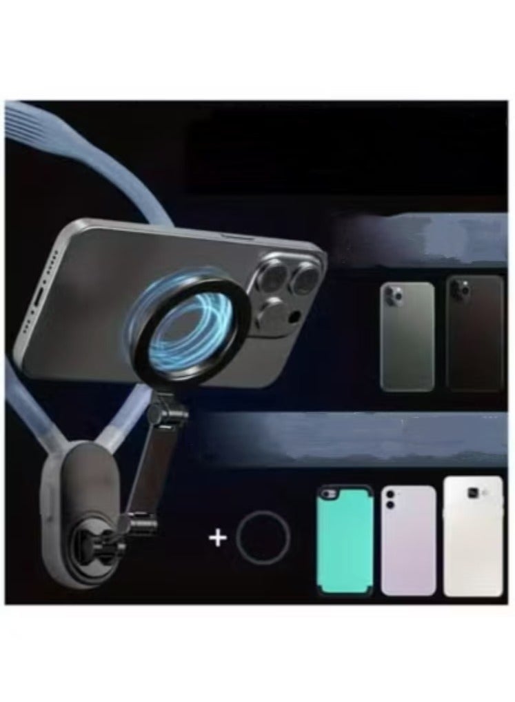Captaintech Magnetic Neck Mount for Phones, Cell Phone Holder Stand Hanging on Neck POV/Vlog Selfie Hand Free Necklace Phone Strap Video Recording for iPhone 15 14 13 12 Series Android Phones (Royal blue)  - Image 2