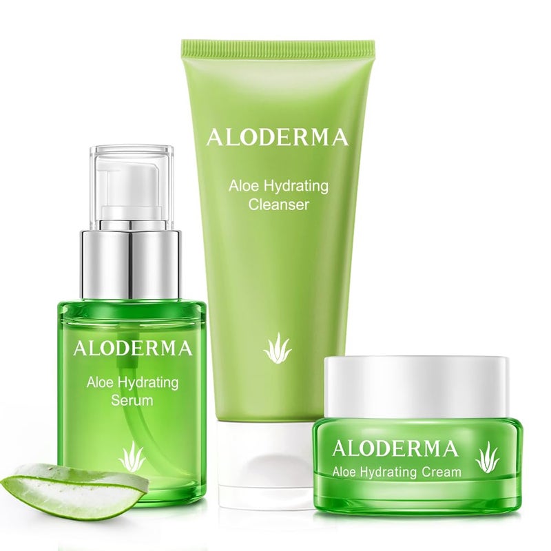 Aloderma Travel Size Hydrating Set - 3 Pieces - Cleanser, Cream, Serum - Image 1
