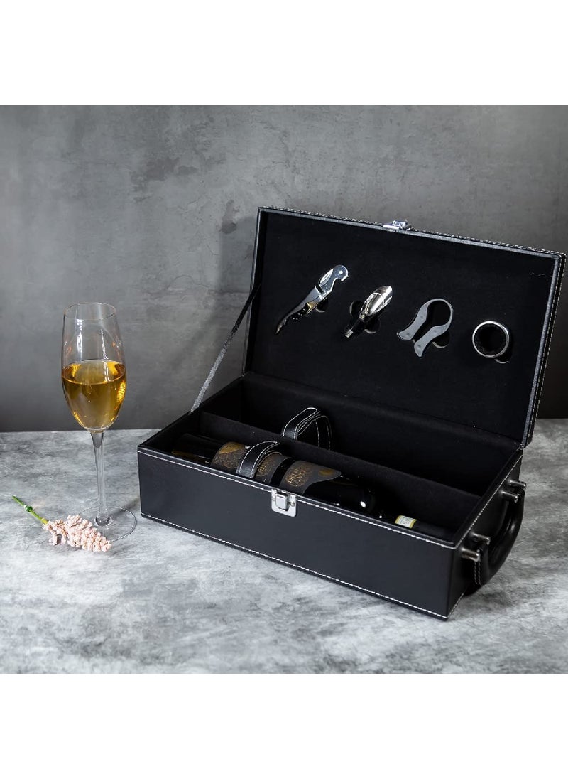 EZ Life EZ Life Pitch Black Wine Bottle Holders in a Leather Gift Box Set of 1Rustfree MetalWine AccessoriesWine Bottle Holder BagWine Champagne Bottle Box Holder PortableSingle Bottle Wine Box Gift Box  - Image 3