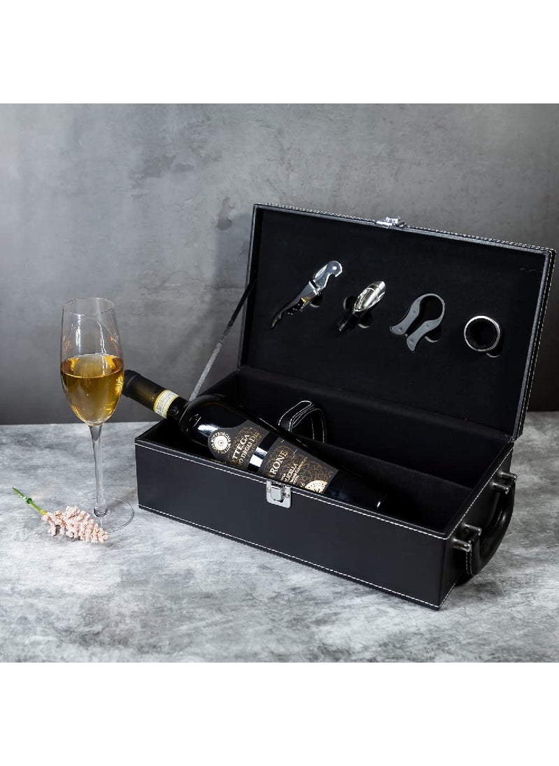 EZ Life EZ Life Pitch Black Wine Bottle Holders in a Leather Gift Box Set of 1Rustfree MetalWine AccessoriesWine Bottle Holder BagWine Champagne Bottle Box Holder PortableSingle Bottle Wine Box Gift Box  - Image 5