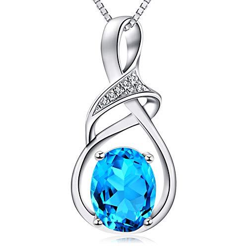 HXZZ Fine Jewelry Birthstone Gifts for Women Natural Gemstone Swiss Blue Topaz Sterling Silver Pendant Necklace Birthday Anniversary for Wife Mom - Image 1