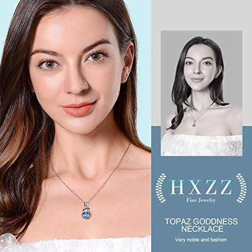 HXZZ Fine Jewelry Birthstone Gifts for Women Natural Gemstone Swiss Blue Topaz Sterling Silver Pendant Necklace Birthday Anniversary for Wife Mom - Image 4