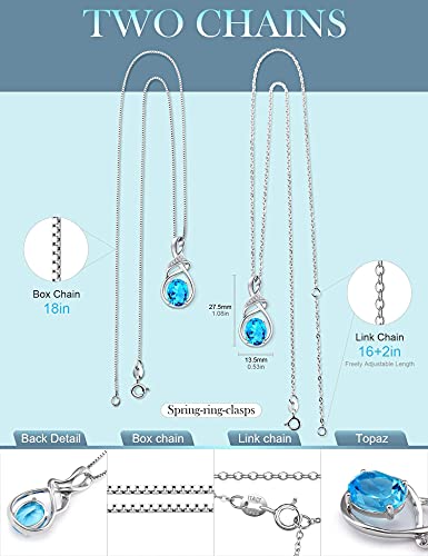 HXZZ Fine Jewelry Birthstone Gifts for Women Natural Gemstone Swiss Blue Topaz Sterling Silver Pendant Necklace Birthday Anniversary for Wife Mom - Image 2