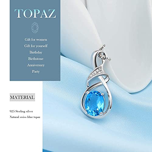 HXZZ Fine Jewelry Birthstone Gifts for Women Natural Gemstone Swiss Blue Topaz Sterling Silver Pendant Necklace Birthday Anniversary for Wife Mom - Image 3