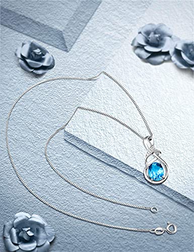 HXZZ Fine Jewelry Birthstone Gifts for Women Natural Gemstone Swiss Blue Topaz Sterling Silver Pendant Necklace Birthday Anniversary for Wife Mom - Image 5