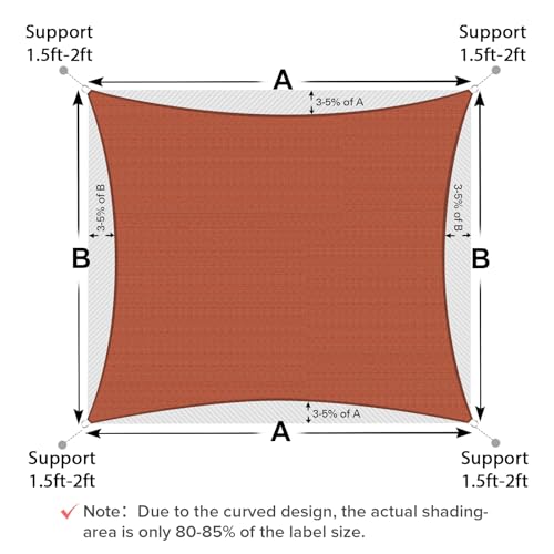 Artpuch 10'x13' Sun Shade Sails Canopy Rectangle Rust Red, 185GSM Shade Sail UV Block for Patio Garden Outdoor Facility and Activities - Image 5
