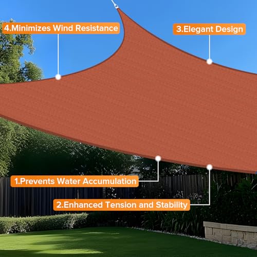 Artpuch 10'x13' Sun Shade Sails Canopy Rectangle Rust Red, 185GSM Shade Sail UV Block for Patio Garden Outdoor Facility and Activities - Image 4