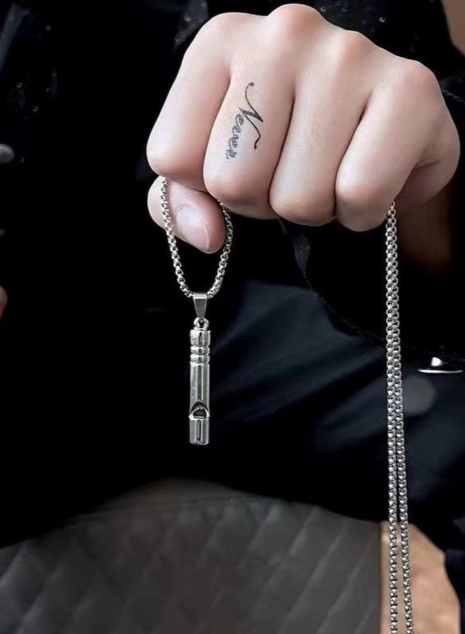 PORSTOO Stainless Steel Necklace For Men | Whistle Pendant Design | The Whistle Sound Can Serve As An Auxiliary Means Of Safety Guarantee | Allergen-proof And Durable | Eid Gift / Daily Wear (70cm, Steel Color) - Image 3