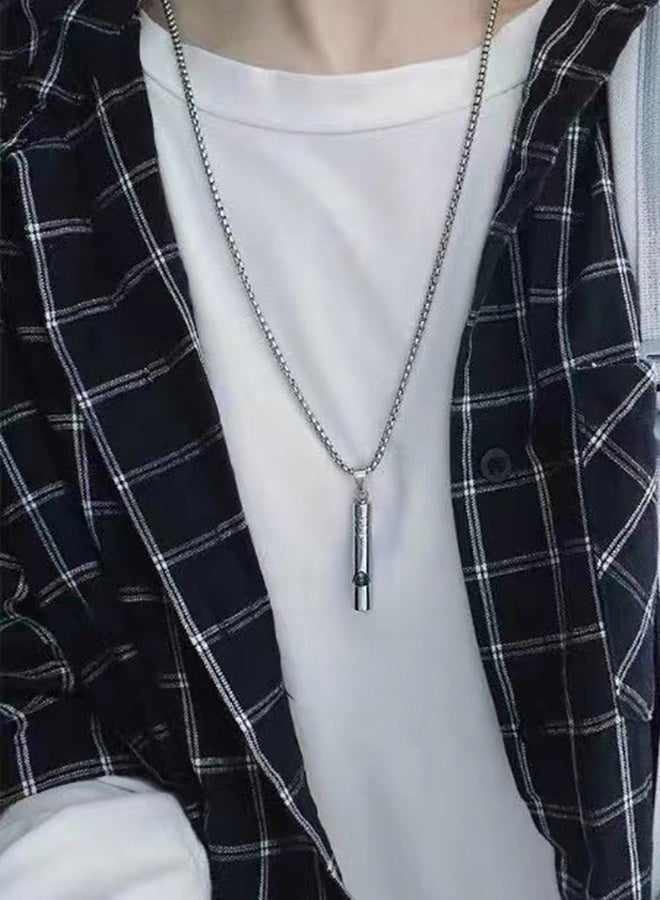 PORSTOO Stainless Steel Necklace For Men | Whistle Pendant Design | The Whistle Sound Can Serve As An Auxiliary Means Of Safety Guarantee | Allergen-proof And Durable | Eid Gift / Daily Wear (70cm, Steel Color) - Image 1