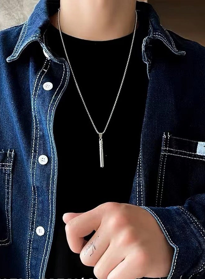 PORSTOO Stainless Steel Necklace For Men | Whistle Pendant Design | The Whistle Sound Can Serve As An Auxiliary Means Of Safety Guarantee | Allergen-proof And Durable | Eid Gift / Daily Wear (70cm, Steel Color) - Image 2