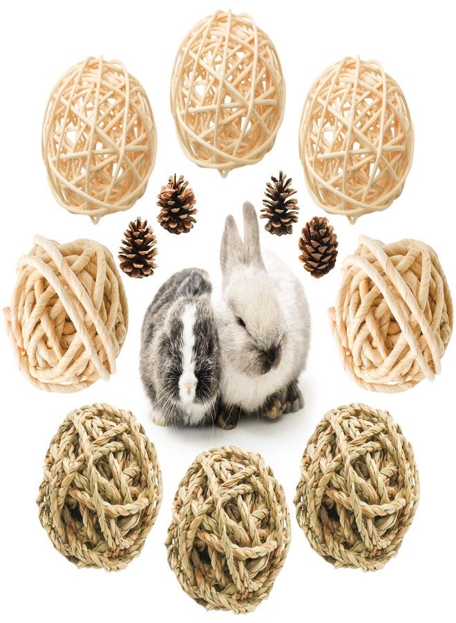 Bac-kitchen 8 Pcs Small Animals Play Balls Rolling Activity Chew Toys Gnawing Treats for Rabbits Guinea Pigs Chinchilla Bunny Natural Balls, Pet Cage Entertainment Accessories (8 Pcs+ Pine Cone) - Image 1
