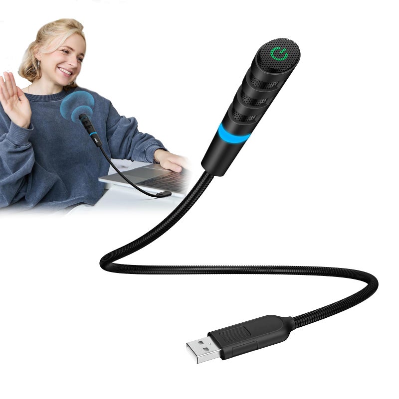 Zikra USB Microphone for PC and Laptop, Portable Gooseneck USB Computer Microphone Mute/Noise Reduction/Omnidirectional External Mini USB Microphone for YouTube, Streaming, Recording, Gaming - Image 1