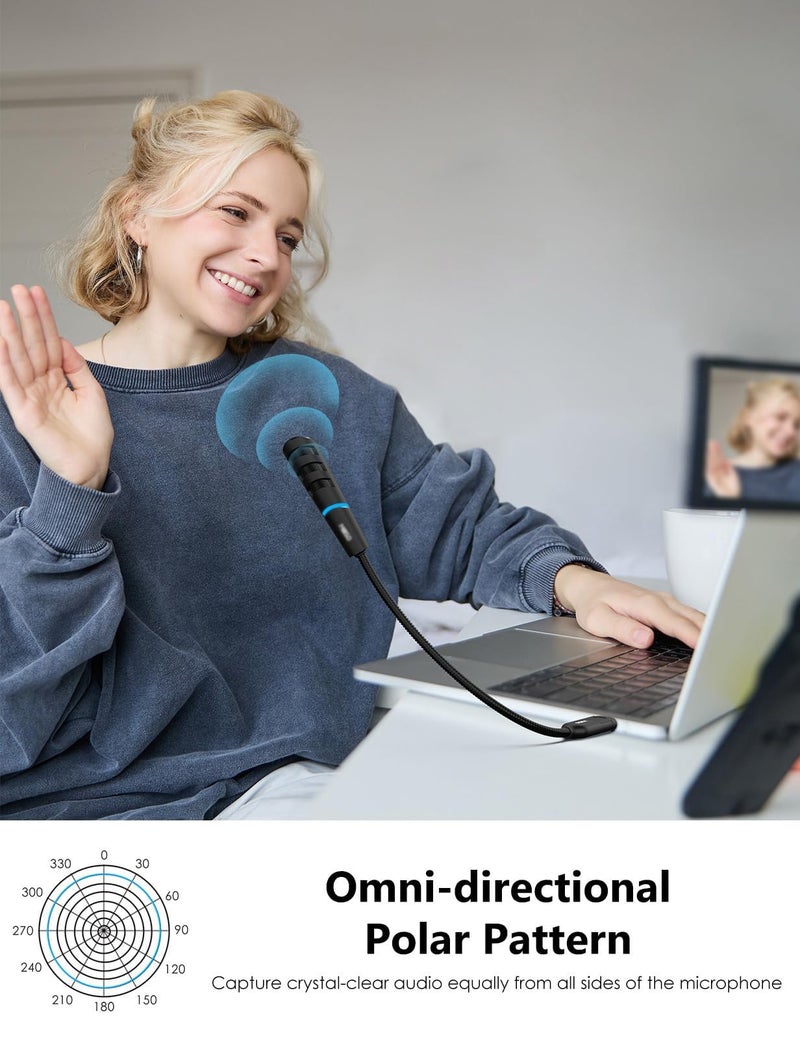 Zikra USB Microphone for PC and Laptop, Portable Gooseneck USB Computer Microphone Mute/Noise Reduction/Omnidirectional External Mini USB Microphone for YouTube, Streaming, Recording, Gaming - Image 2