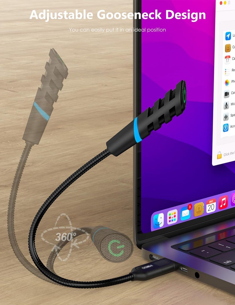 Zikra USB Microphone for PC and Laptop, Portable Gooseneck USB Computer Microphone Mute/Noise Reduction/Omnidirectional External Mini USB Microphone for YouTube, Streaming, Recording, Gaming - Image 3