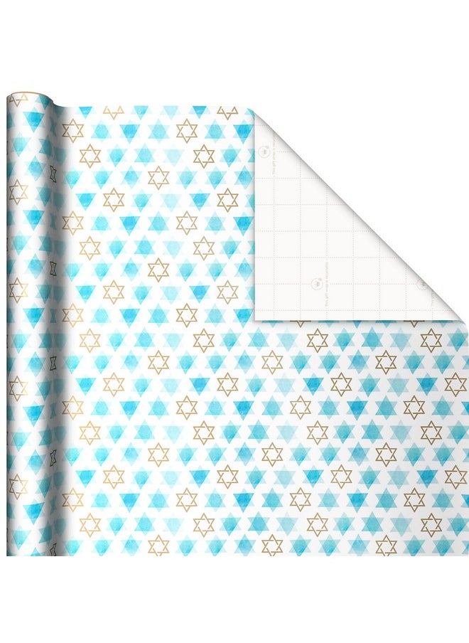 Hallmark Tree Of Life Hanukkah Wrapping Paper With Cutlines On Reverse (3 Rolls 120 Sq. Ft. Total) Blue And Gold Star Of David Menorahs Candles Dreidels  - Image 4